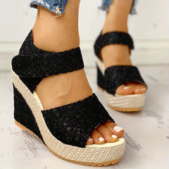 Stylish Women's Wedge Sandals with Hook & Loop Strap