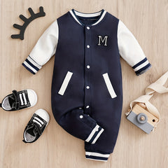 Baby Stylish Letter Block Cotton Baseball Jersey Bodysuit