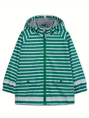 Girl's Striped Waterproof Hooded Jacket Active Zip Up Fleece