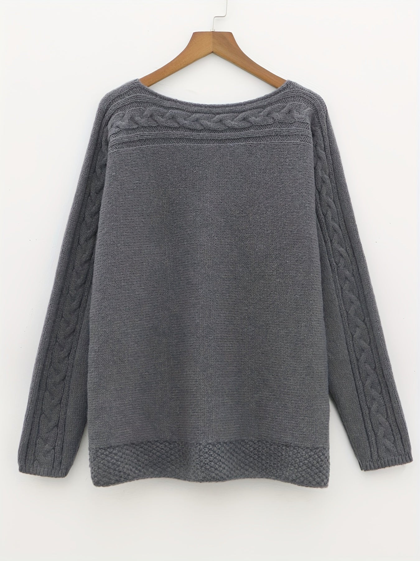 Solid Boat Neck Pullover Sweater Women's Clothing
