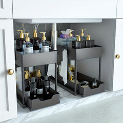 2 Tier Sliding Sink Organizer Rack Bathroom Kitchen Storage Hook