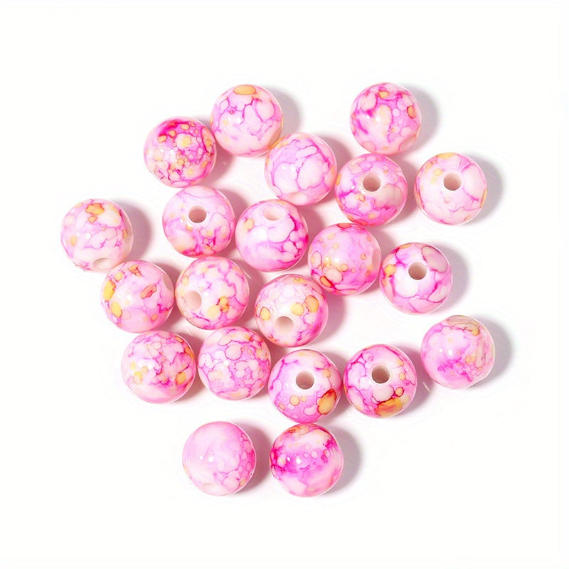 100Pcs Acrylic Crackle Flower Beads Imitated Ceramic Pattern Round Beads