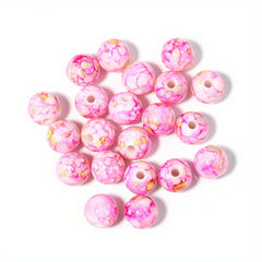 100Pcs Acrylic Crackle Flower Beads Imitated Ceramic Pattern Round Beads