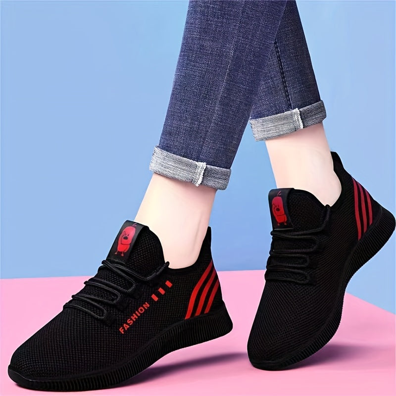 Women's Breathable Mesh Sports Shoes - Lace Up Low Top Running Sneakers