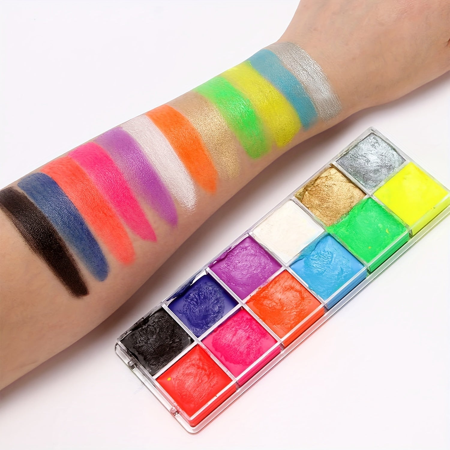 12 Colors UV Face Body Paint Palette with Brushes Waterproof Halloween Cospla