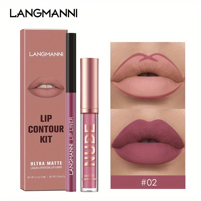 LANGMANNI Lipgloss Lipliner Set Long Lasting Waterproof Liquid Lipstick