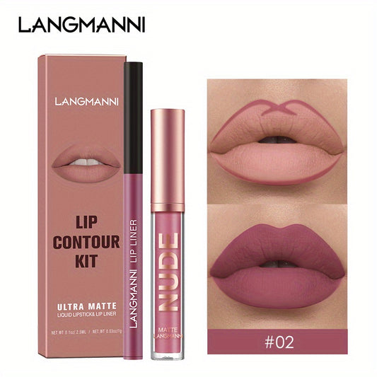 LANGMANNI Lipgloss Lipliner Set Long Lasting Waterproof Liquid Lipstick
