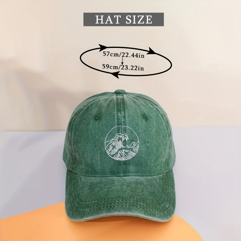 Vintage Ocean Wave Print Embroidered Baseball Cap