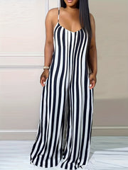 Stripe Print Cami Jumpsuit Spaghetti Strap Women's Clothing