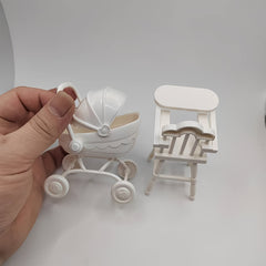 2pcs Dollhouse Furniture Set Dining Pushcart and Chair for Mini Fairy House