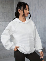 Waffle Loose Hoodie Long Sleeve Sweatshirt Women's