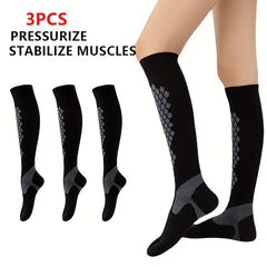 3 Pairs 20-30mmHg Compression Socks for Sports Striped Nylon Calves