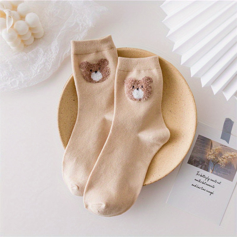 Girls Kids Bear Pattern Crew Socks for Autumn Winter