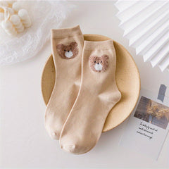 Girls Kids Bear Pattern Crew Socks for Autumn Winter