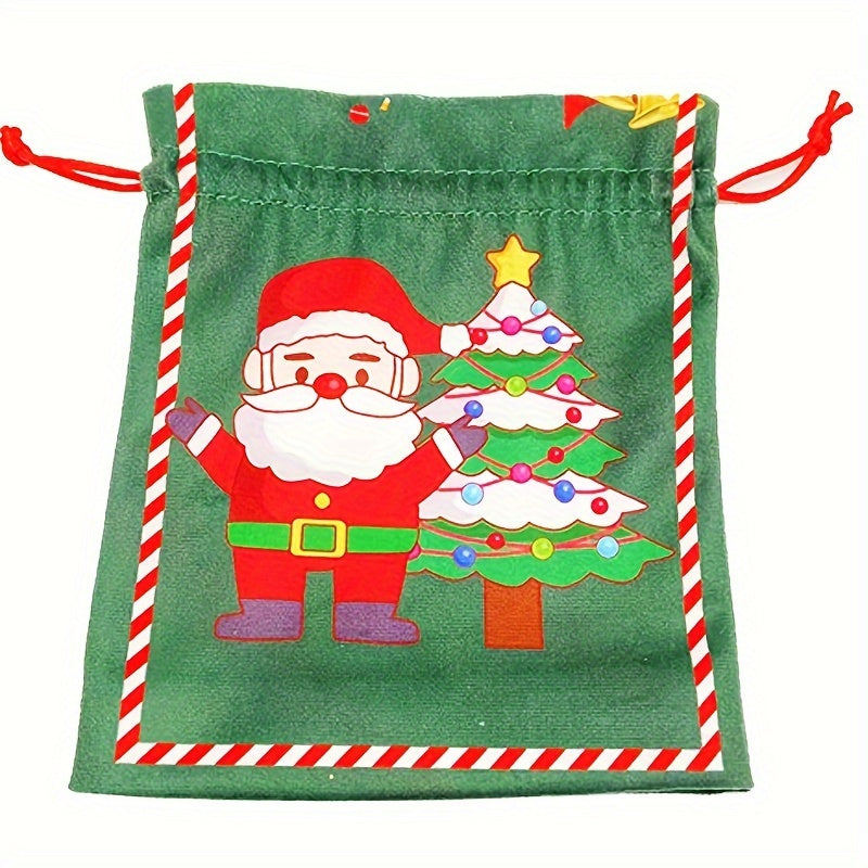 2pcs Christmas Drawstring Bags Santa Claus Snowman Pattern Gift Bag