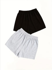 2 Pack Plus Size Casual Shorts Women's Plus Heart & Dog Print Drawstring Shorts