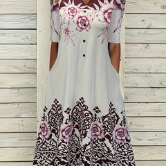 Women's Floral Print Casual Dress with Pockets