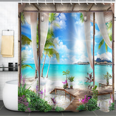 Seaside Courtyard Shower Curtain Summer Vacation Decoration