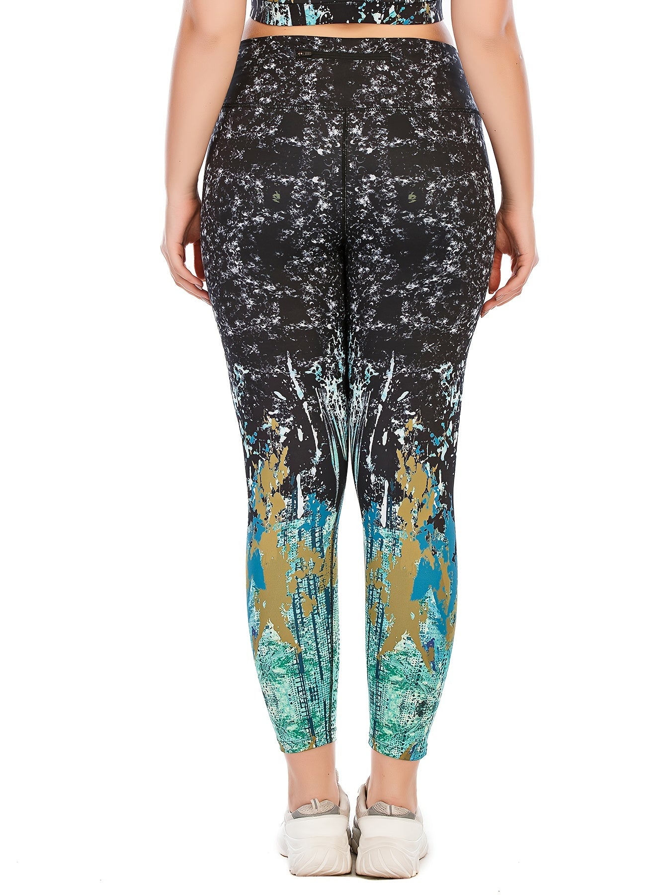 Random Print Yoga Sports Leggings With Pocket Women's Plus Size