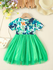 Toddler Girls Clover & Easter Egg Print Tutu Dress Summer Easter Gift