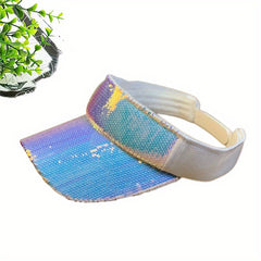 Sparkly Sequin Sun Visor Hat - Adjustable Solid Sunscreen Sports Hat