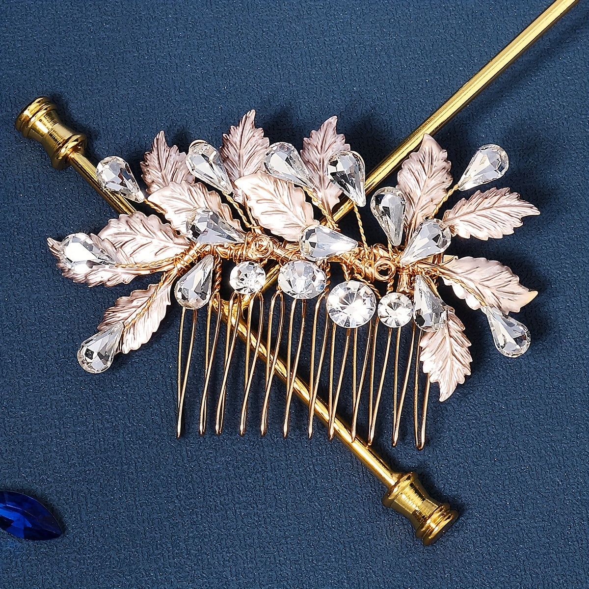 Ancient Style Rhinestone Hair Comb Leaf Insert Bridal Hair Accessorie