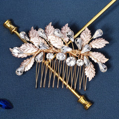 Ancient Style Rhinestone Hair Comb Leaf Insert Bridal Hair Accessorie