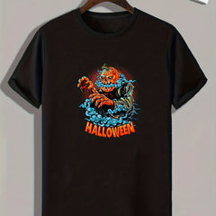 Halloween Pumpkin Devil Pattern T shirt For Men Short Sleeve Top