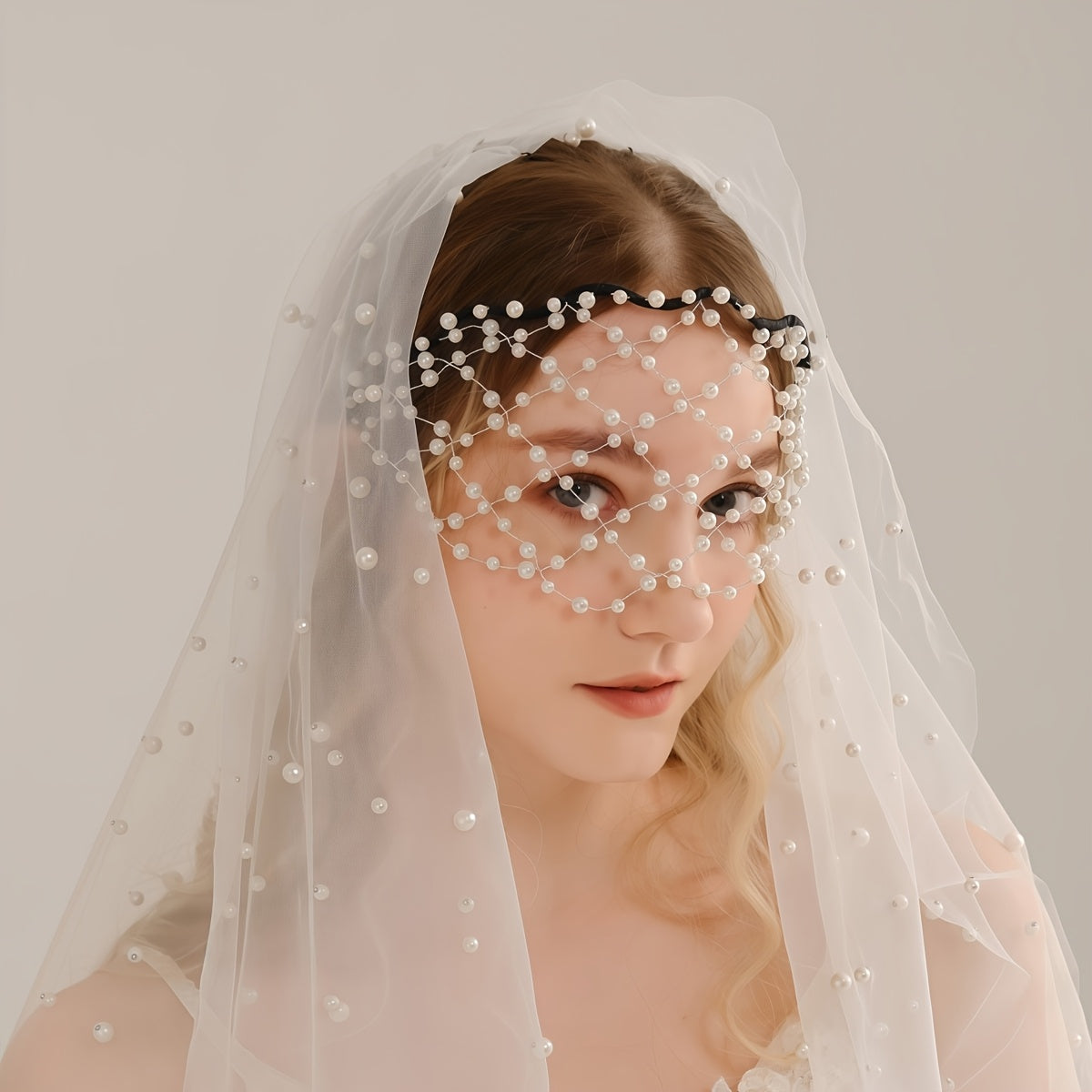 Vintage Fairy Half Face Mask Headband Netted Headband Dance Wedding Party
