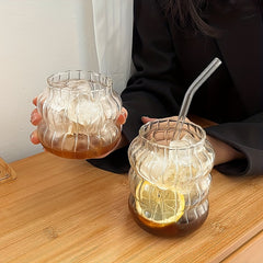 Unique Glass Water Cup Vertical Stripe Fruit Tea Cup for Outdoor Camping
