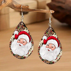 Christmas Teardrop Wooden Earrings Santa Snowman