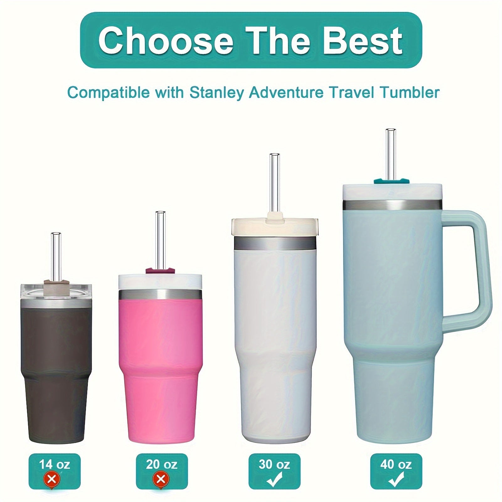 Clear Reusable Straws with Cleaning Brush - Tumbler Replacement Straw