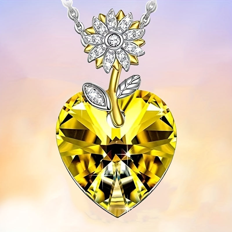 Girl's Sunflower Heart Necklace Pendant Romantic Christmas Gift