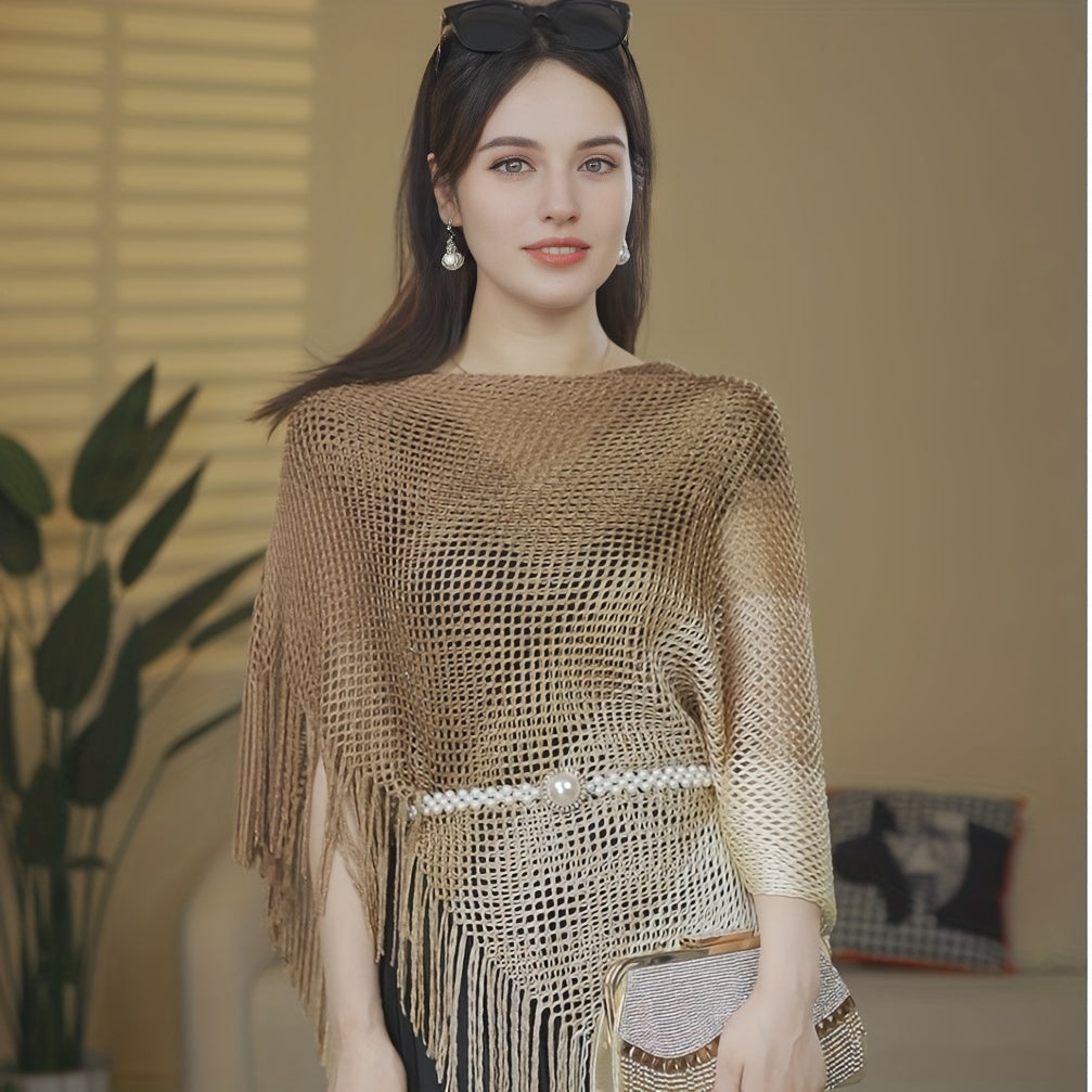 Boho Fringed Shawl Hollow Out Mature Wrap Sunscreen
