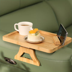 Bamboo Sofa Arm Table with Foldable Tray Clip Table