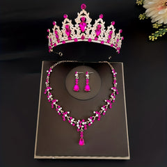 Bridal Crystal Crown Earrings Necklace Set Wedding Jewelry