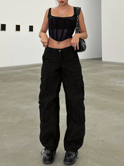 High Waist Vintage Cargo Pants For Hiking Streetwear