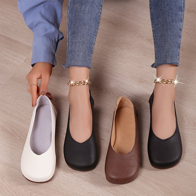 Women's Retro Flat Loafers Slip On Soft Sole Shoes Faux Leather Walking Flats