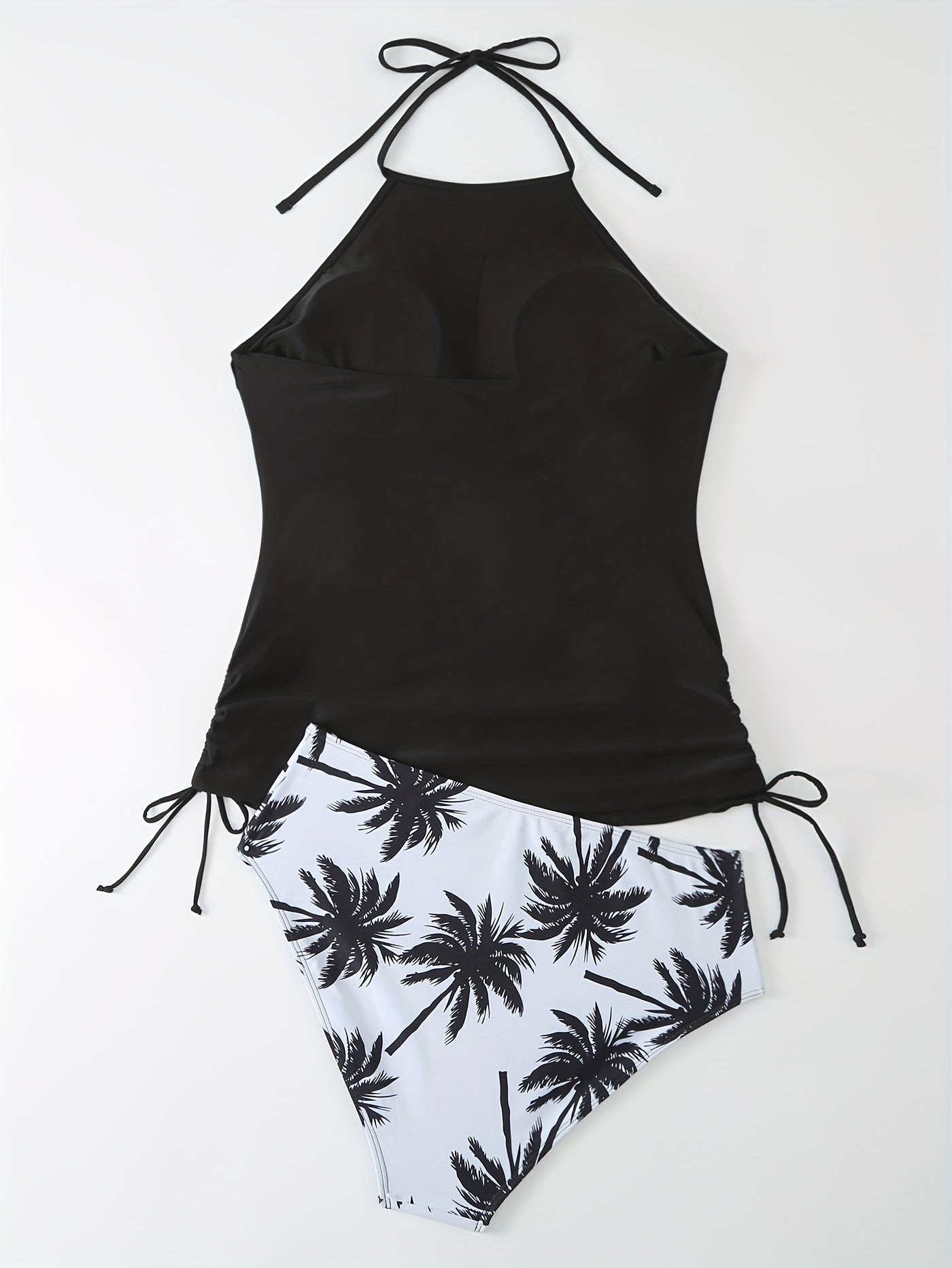 Lace Up Halter Tankini Set Tropical Panty Swim