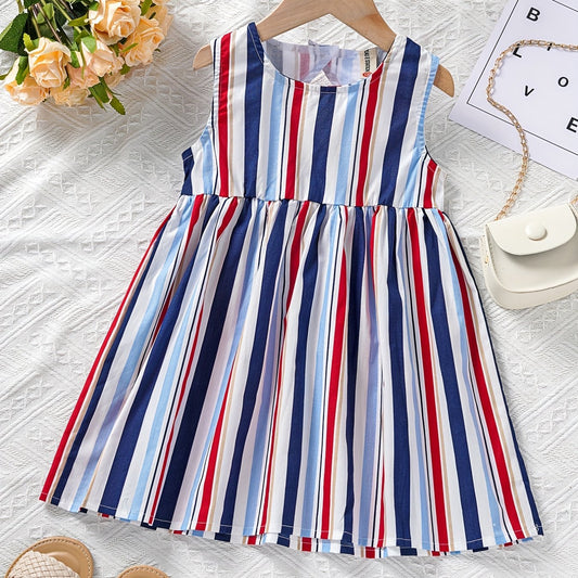 Girls Block Stripe Cotton Dress for Party