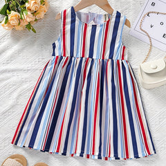 Girls Block Stripe Cotton Dress for Party