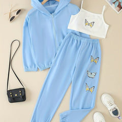 Girls' 3pcs Workout Suit Spring And Autumn