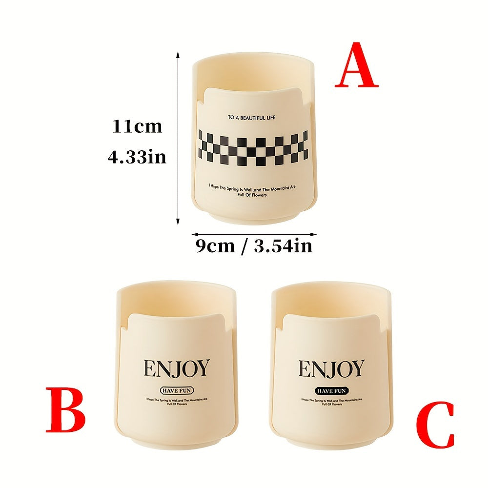 Cream Pen Holder Desktop Storage Bin Stationery Organizer