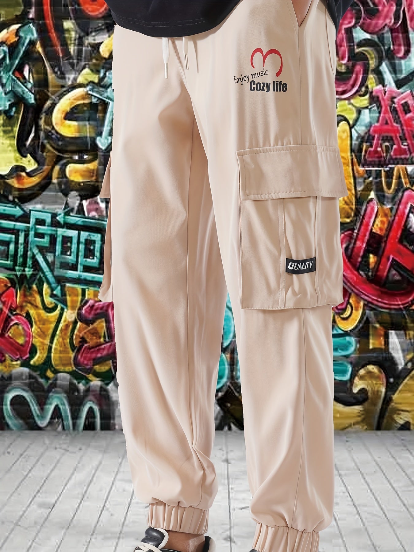 Cargo Pants Men Street Style Drawstring Tapered Pants