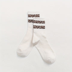 6 Pairs Leopard Print Mid Tube Socks Breathable Women's Stockings