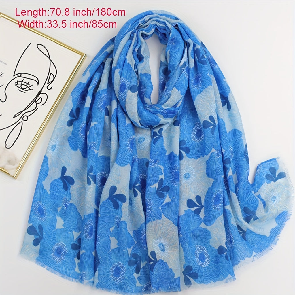 Boho Flower Print Scarf Warm Shawl Women Sunscreen Headwrap
