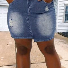 Casual Denim Skirt High Stretch Preppy Denim