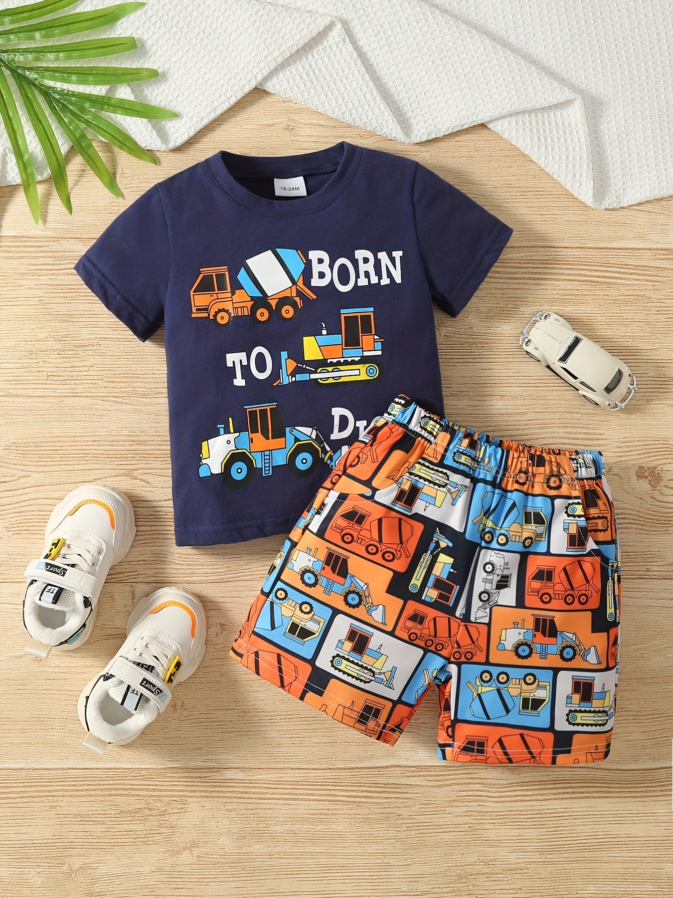 Boys Born To Dig Excavator Graphic Casual Outfit Set