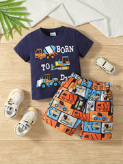Boys Born To Dig Excavator Graphic Casual Outfit Set