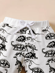 2pcs Toddler Boys Dino Print Crew Neck Sweatshirt & Pants Set